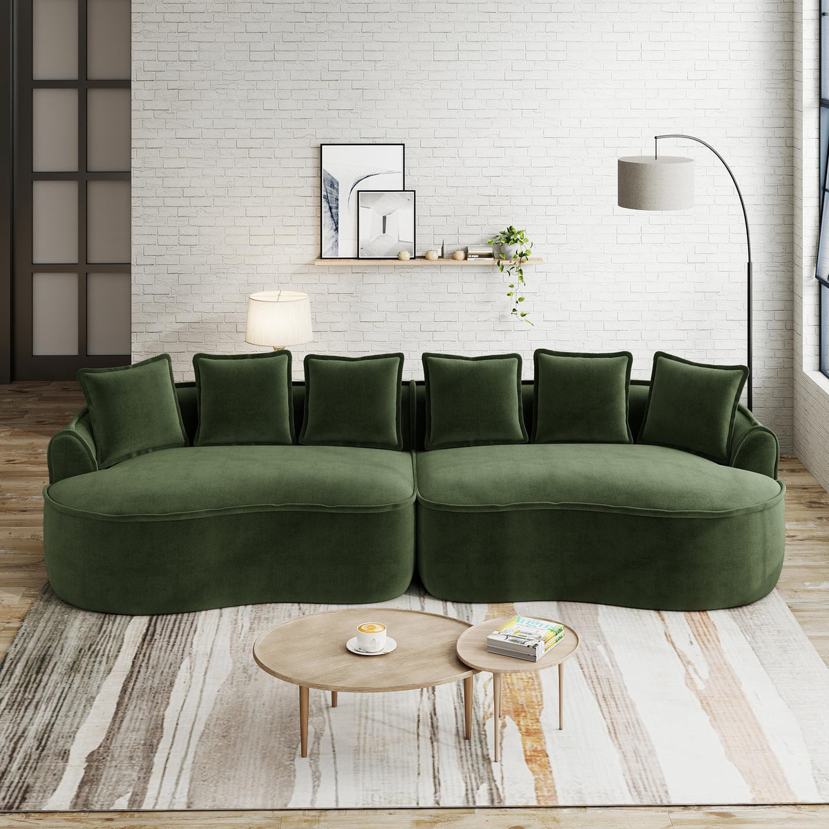 Sofá modular en forma de L sin marco, cómodo sofá de chenilla nube con asiento profundo, chaise longue moderno, extra grande, cojín ideal para salón, color verde