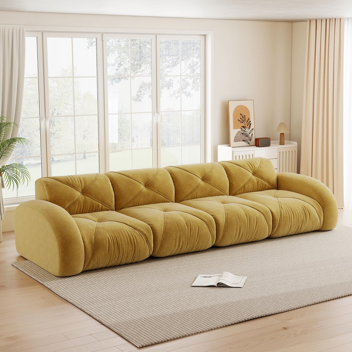 Sofá de esquina en forma de L de 4 plazas con reposapiés, sofá modular Cloud sin marcos de chenilla, sofá de estar suave, antideslizante, combinable de forma flexible, sin montaje, salón color