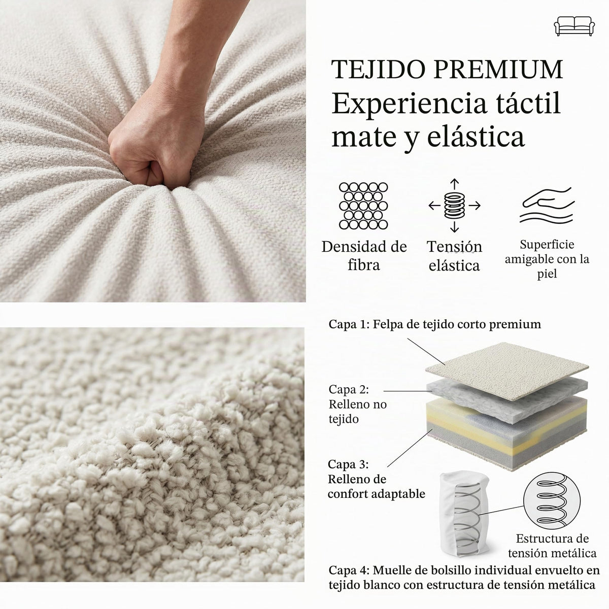 Sofá de 3 plazas con taburete, sofá flexible en forma de L como sofá esquinero, funda de tela suave con acolchado de espuma de alta densidad, sofá de salón para sala de estar, dormitorio, oficina y