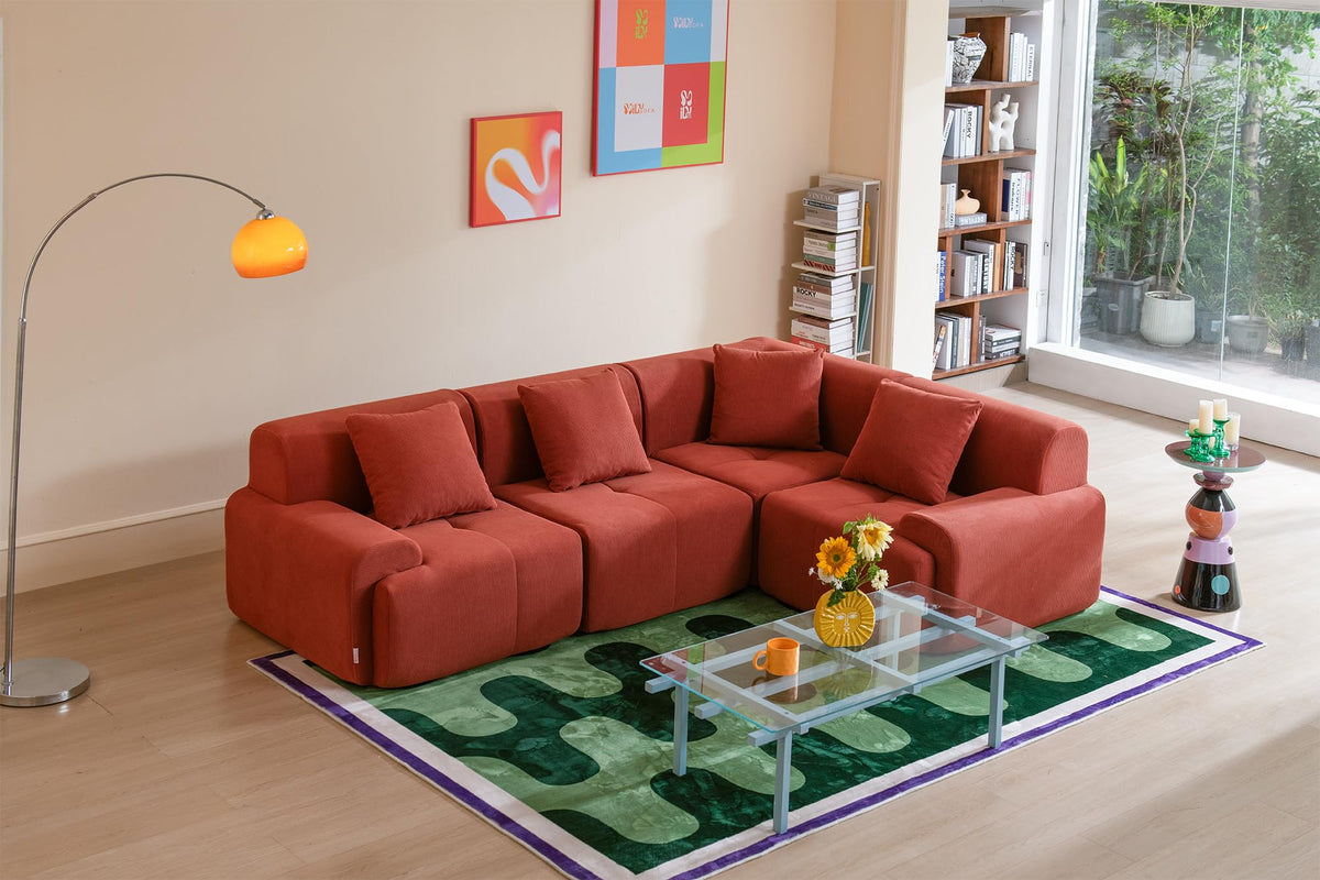 Sofá Modular 3 plazas con Chaise Longue, tapizado en Chenilla, Fundas de Cojines desenfundables (Gris Mineral, 3 plazas con Chaise Longue)