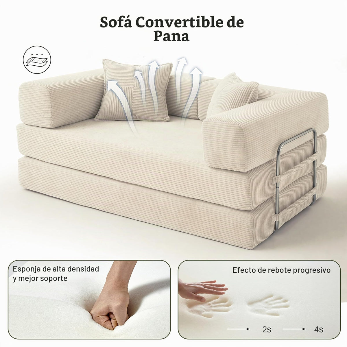 Vipbear Sofá Cama Pana 200×100×70 cm, sofá de Suelo transformable 5 en 1, Espuma de Alta Densidad, Apto para Mascotas y ergonómico, sin Montaje, Verde