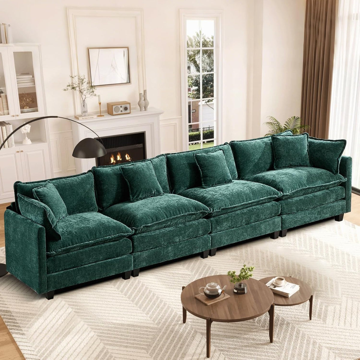 Sofá Modular Modular de 380.0 cm en Forma de L, sofás Convertibles de Gran tamaño, sofá de felpilla de 4 plazas con Asiento Profundo SleeperCloud con Almohadas y 2 otomanas para Sala de