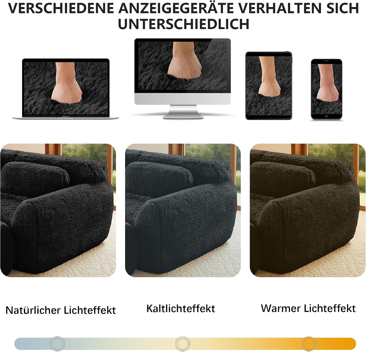 Sofá modular combinable en forma de L de 4 plazas, tejido de felpa con cojines, espuma de alta elasticidad, diseño chaise longue para salón o dormitorio (negro)