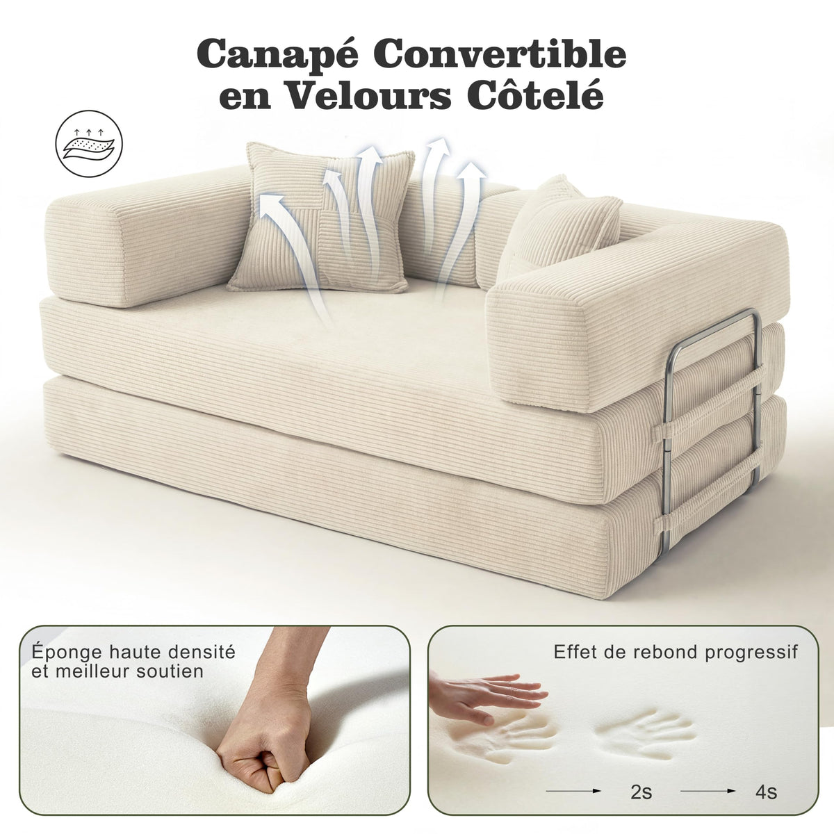 Vipbear Sofá Cama Pana 200×100×70 cm, sofá de Suelo transformable 5 en 1, Espuma de Alta Densidad, Apto para Mascotas y ergonómico, sin Montaje, Verde