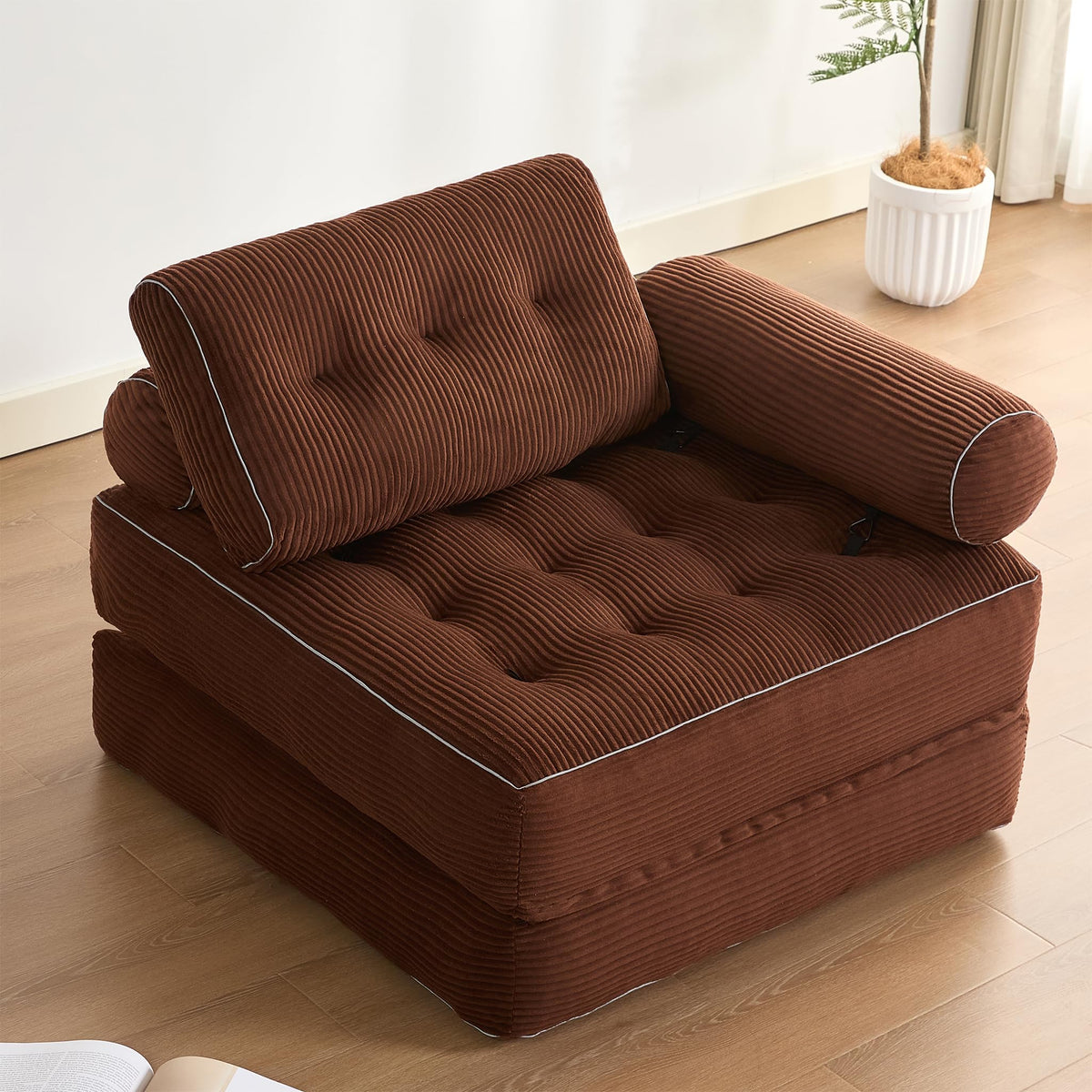 Sofá Convertible 4 en 1, Sofá Cama 1 Plaza, Pana, Negro