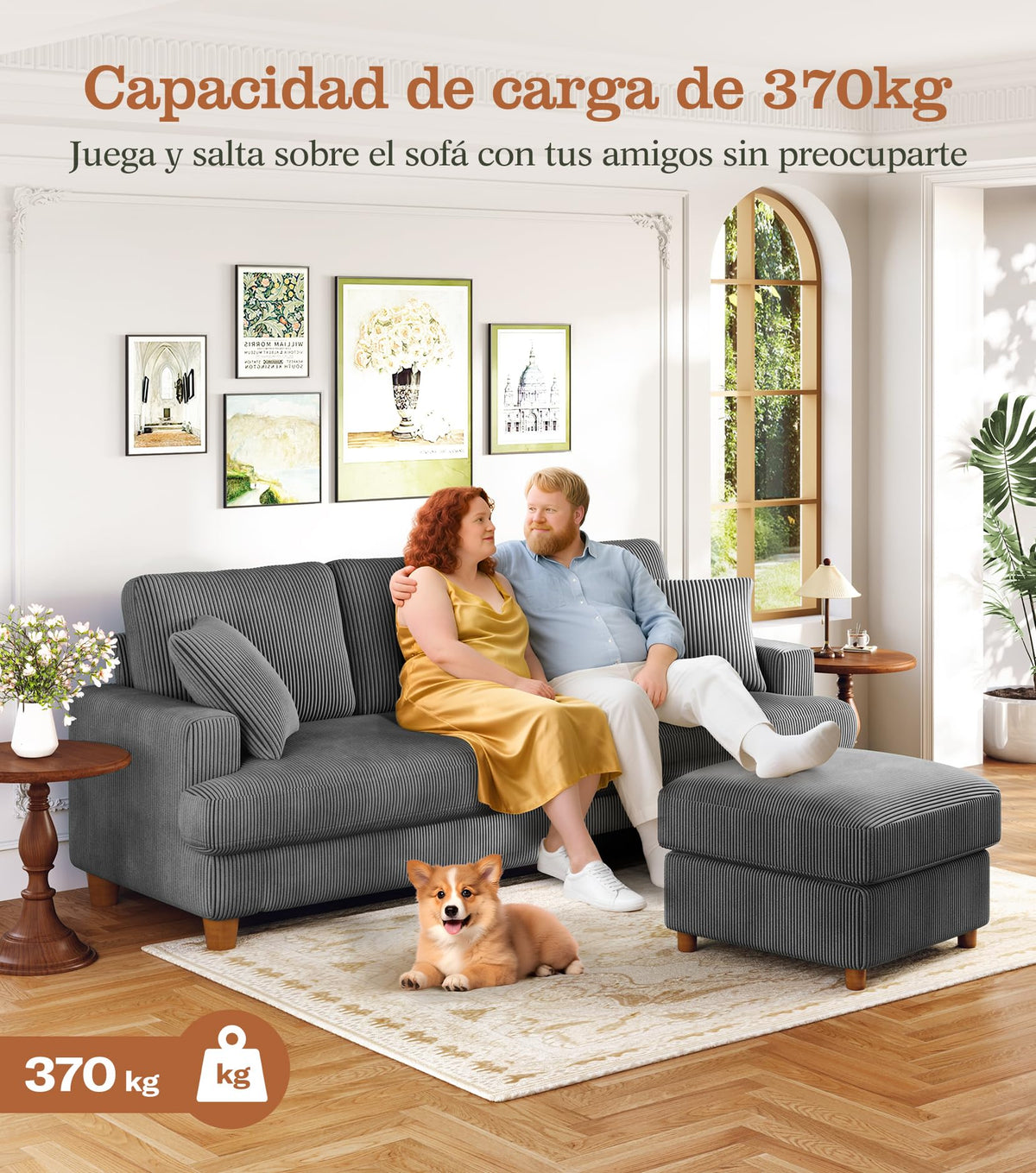 Kidirect Sofá de Pana de 3 plazas, 221 cm cómodo sofá de 53 cm Asientos Extra Profundos, sofá de salón Montaje sin Herramientas sofá Grande con 2 Cojines, sofá Moderno para Oficina,Verde Bosque