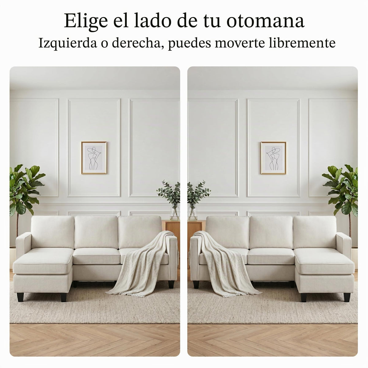 Sofá de 3 plazas con taburete, sofá flexible en forma de L como sofá esquinero, funda de tela suave con acolchado de espuma de alta densidad, sofá de salón para sala de estar, dormitorio, oficina y
