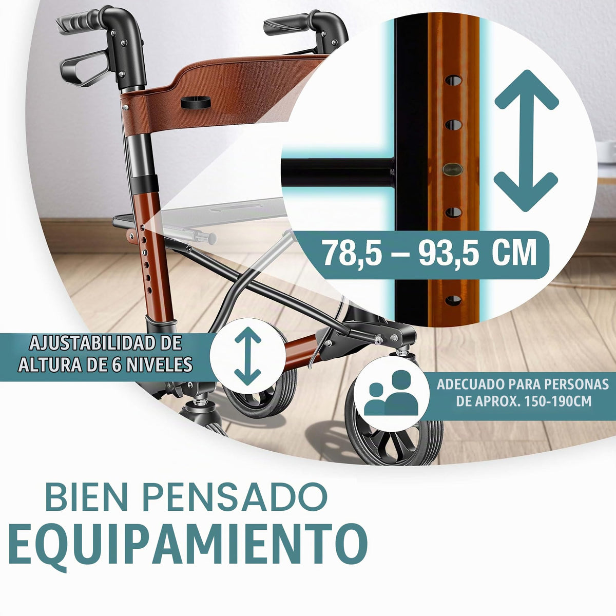 KESSER® Andador plegable con asiento y respaldo, 4 Ruedas/Frenos/Saco de Compra y Porta Bastón, Altura Ajustable 82-94cm, Andador, Carro, Rollator para Ancianos Gris