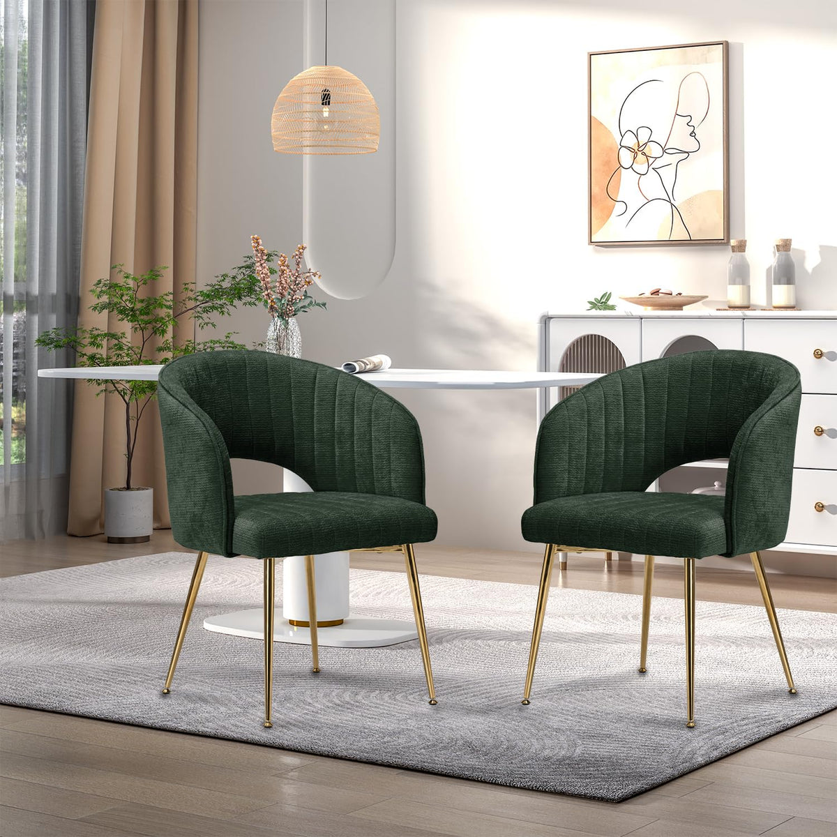 Juego de 6 sillas de comedor de terciopelo, sillas tapizadas con reposabrazos, patas doradas, sillas de cocina, para salón, dormitorio, oficina (6, blanco crema)