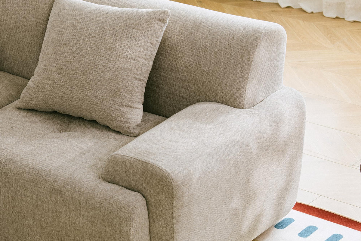 Sofá Modular 3 plazas con Chaise Longue, tapizado en Chenilla, Fundas de Cojines desenfundables (Gris Mineral, 3 plazas con Chaise Longue)