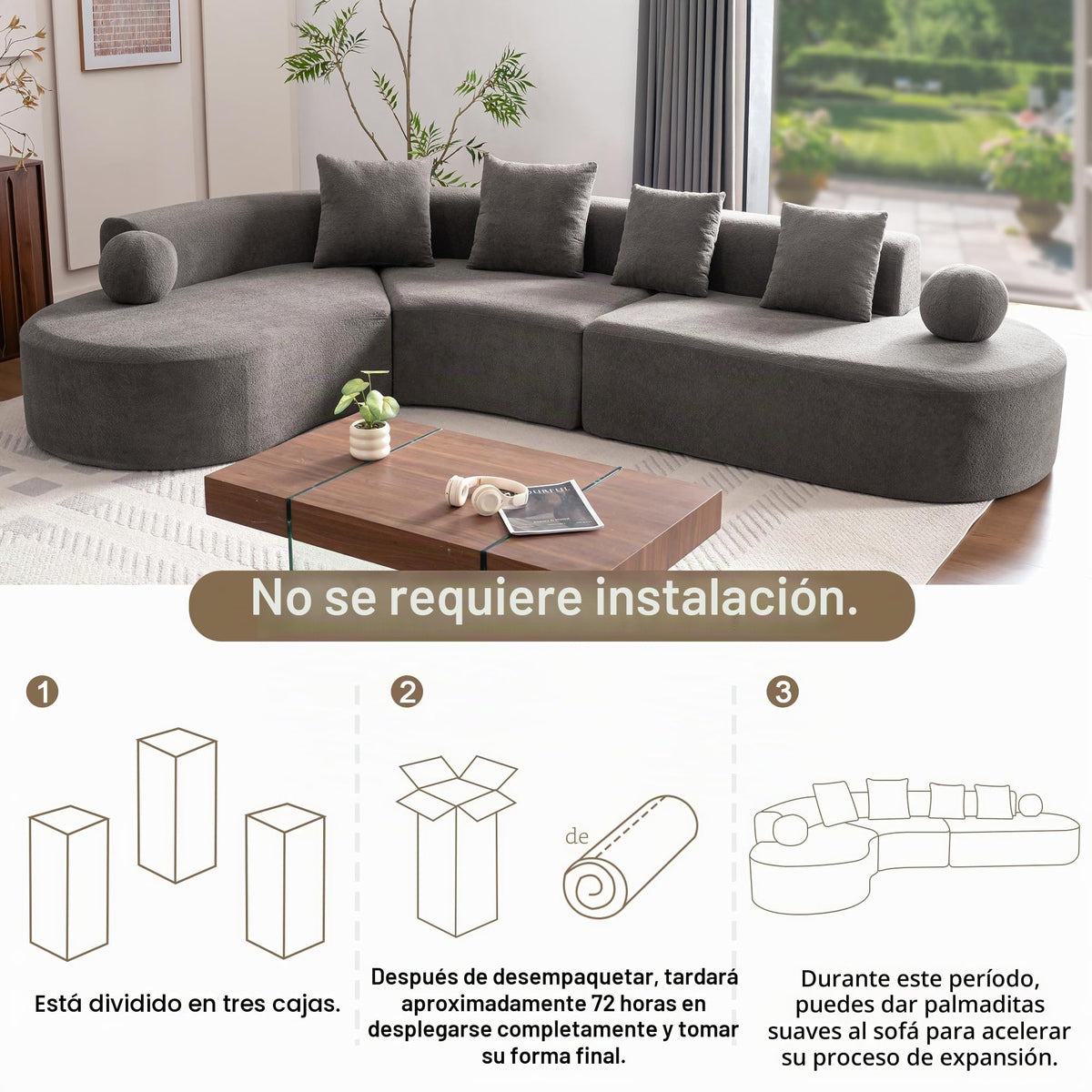 Bladez Sofá esquinero moderno curvado de 5 plazas, sofá modular de terciopelo, diseño curvado, cómodo sofá tapizado, cómodo sofá tapizado con cojines, adecuado para salón y apartamento, color blanco
