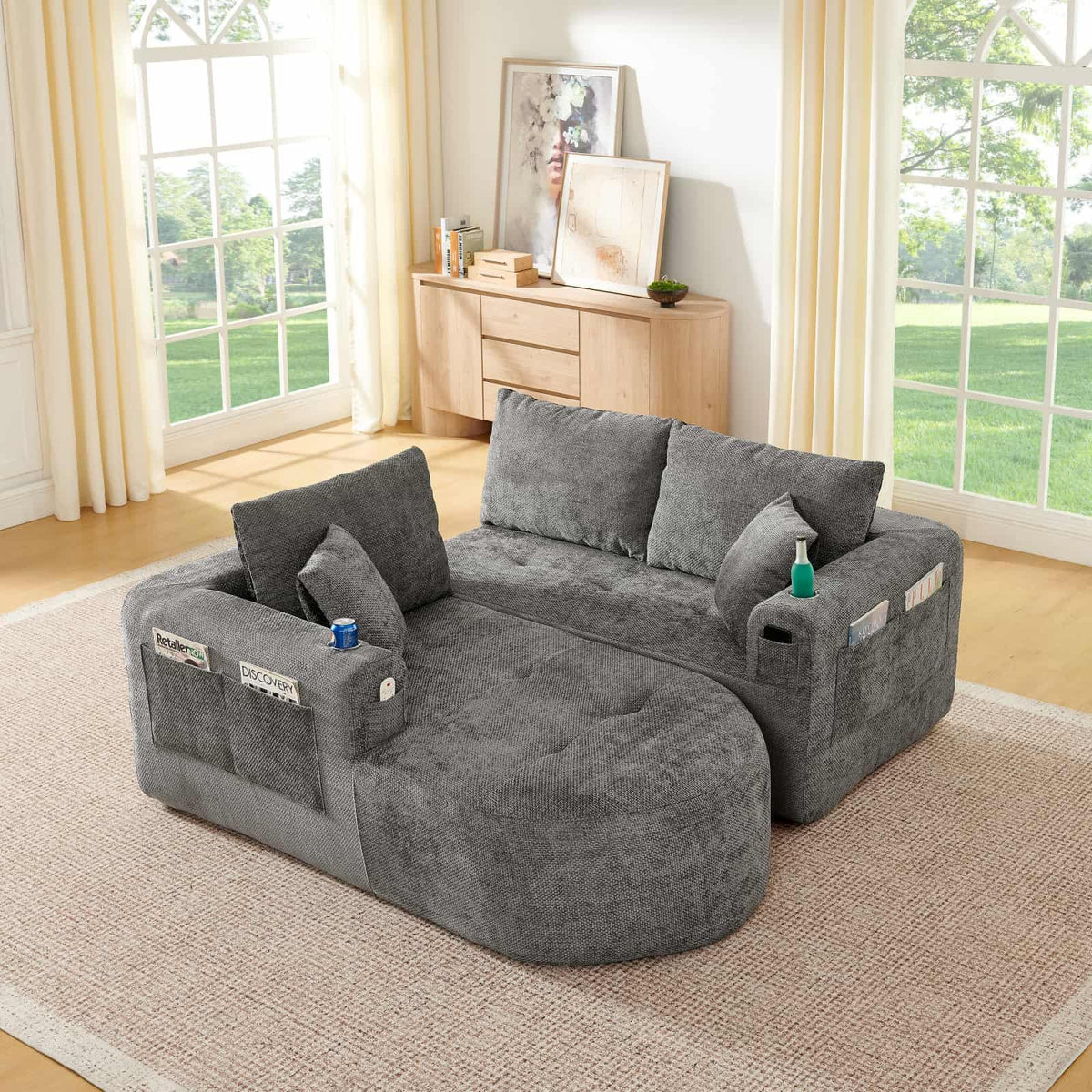 KOMHTOM Sofá Chaise Longue en L con Cojines (Negro)