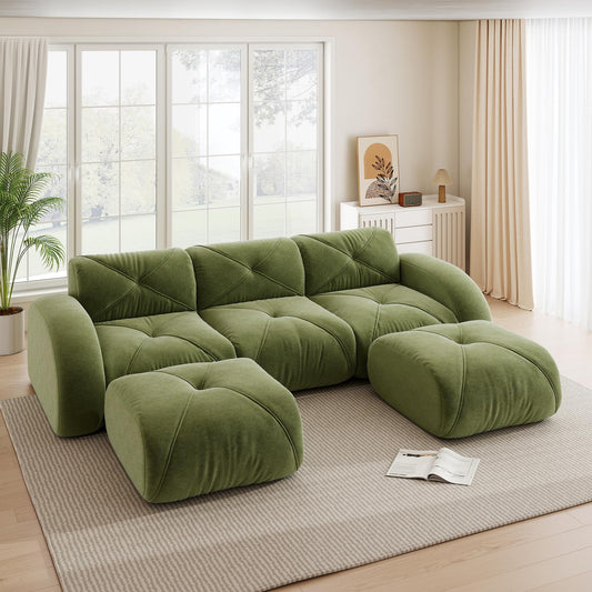 Sofá de esquina en forma de L de 4 plazas con reposapiés, sofá modular Cloud sin marcos de chenilla, sofá de estar suave, antideslizante, combinable de forma flexible, sin montaje, salón color