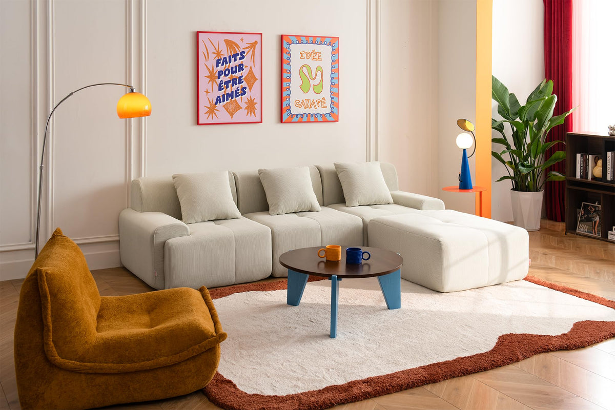 Sofá Modular 3 plazas con Chaise Longue, tapizado en Chenilla, Fundas de Cojines desenfundables (Gris Mineral, 3 plazas con Chaise Longue)