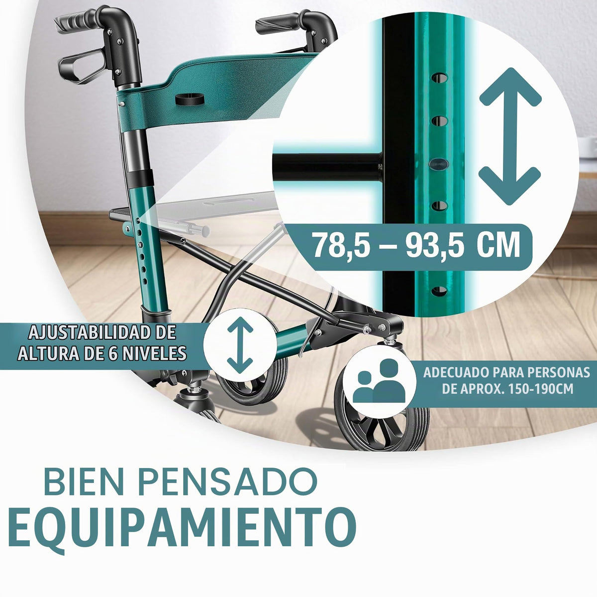 KESSER® Andador plegable con asiento y respaldo, 4 Ruedas/Frenos/Saco de Compra y Porta Bastón, Altura Ajustable 82-94cm, Andador, Carro, Rollator para Ancianos Gris