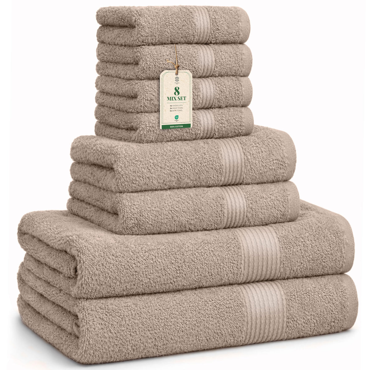 Luxe Set de Toallas 100% Algodón - 8 Piezas, 3 tamaños (30×30, 40×70 y 65×137 cm) - Suaves, absorbentes y de fácil Cuidado, Blanco