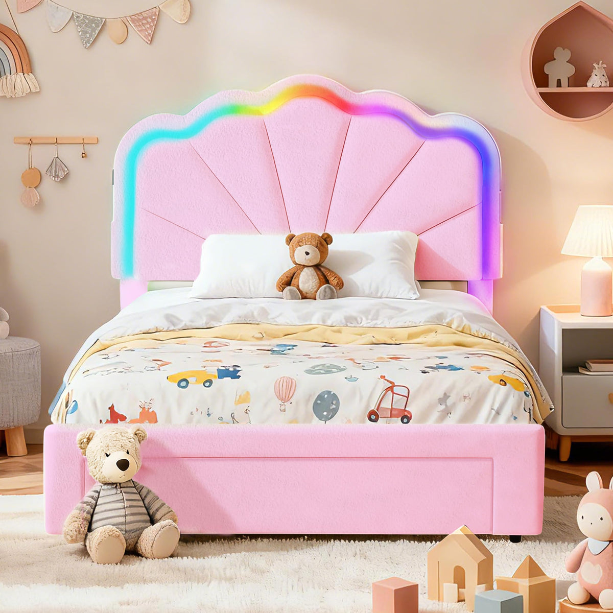 Armazón de Cama de Cuero 140x200cm con luz LED, Blanco