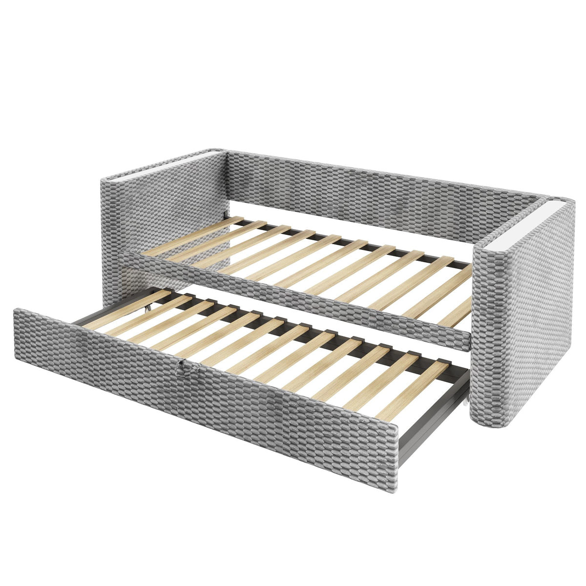 Moimhear Cama de día, diván cama, sofá cama, diseño de cama extensible multifuncional con tira de luz LED, somier de listones (sin colchón), terciopelo (beis, 90 x 200 cm+180 x 200 cm)