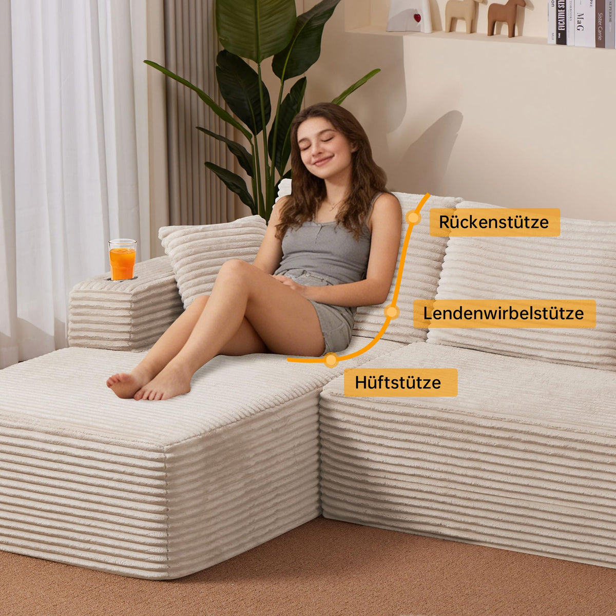 Sofa Modular sofás Comprimidos al vacío, Sofa Cama Chaise Longue 102 inch/261cm Sofá de Suelo Modular sin Estructura con Función de Dormir, Sofá para Salón o Apartamento, Negro