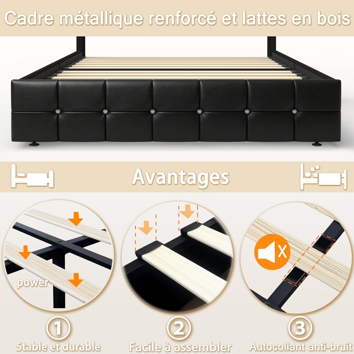 Armazón de Cama de Cuero 140x200cm con luz LED, Blanco