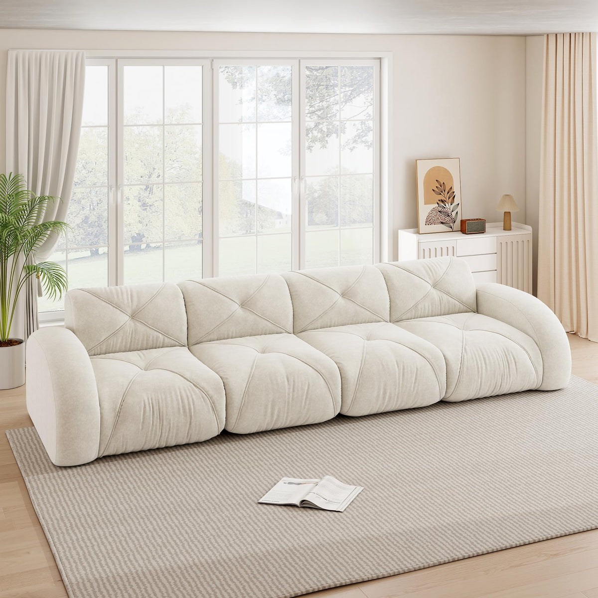 Sofá de esquina en forma de L de 4 plazas con reposapiés, sofá modular Cloud sin marcos de chenilla, sofá de estar suave, antideslizante, combinable de forma flexible, sin montaje, salón color
