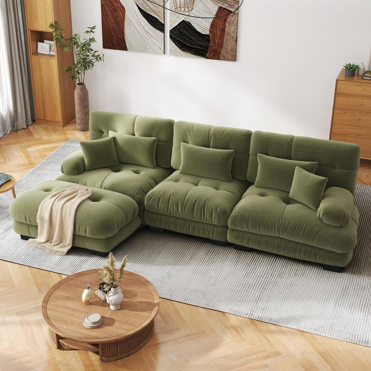SoarFlash Sofá U Modular de 4 plazas para salón Moderno, sofá Nube de Tela Chenille con reposabrazos, Color Amarillo, 145×406 cm