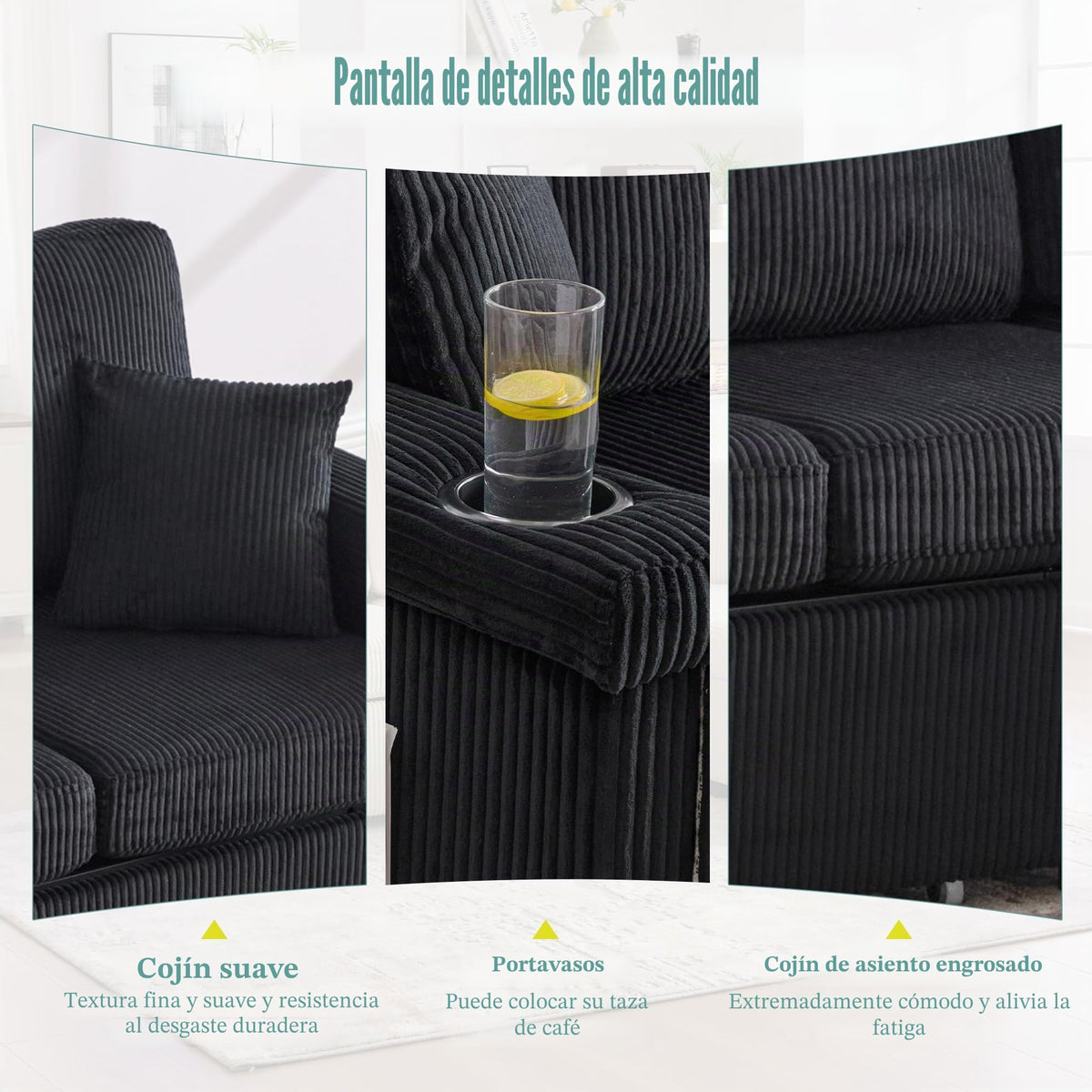 Lubvtti Sofá cama de 3 plazas moderno con función de cama, con espacio de almacenamiento, cargador USB, reposabrazos portaobjetos y 2 cojines, sofá de esquina en L, sofá de 3 plazas, chenilla (C-gris)