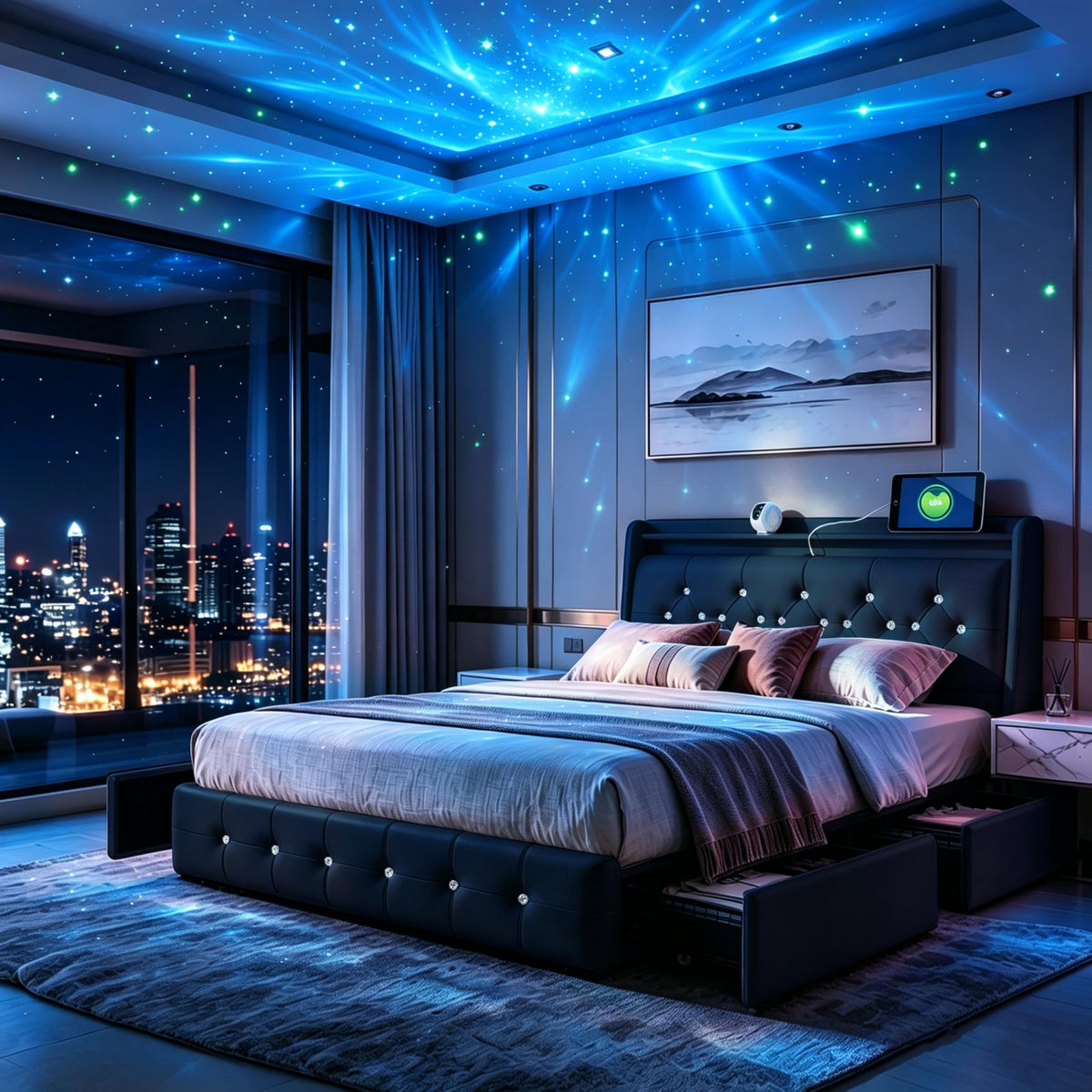 Armazón de Cama de Cuero 140x200cm con luz LED, Blanco