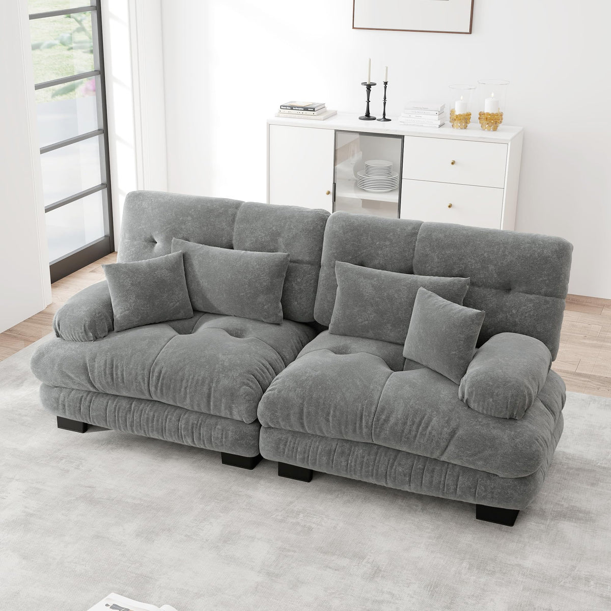Sofá seccional Cloud en forma de L de 4 plazas con otomana móvil, ciniglia paisaje residencial con asiento profundo y reposabrazos anchos, gran sofá de sala para apartamento