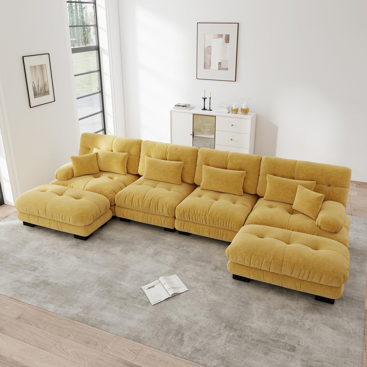 Sofá seccional Cloud en forma de L de 4 plazas con otomana móvil, ciniglia paisaje residencial con asiento profundo y reposabrazos anchos, gran sofá de sala para apartamento