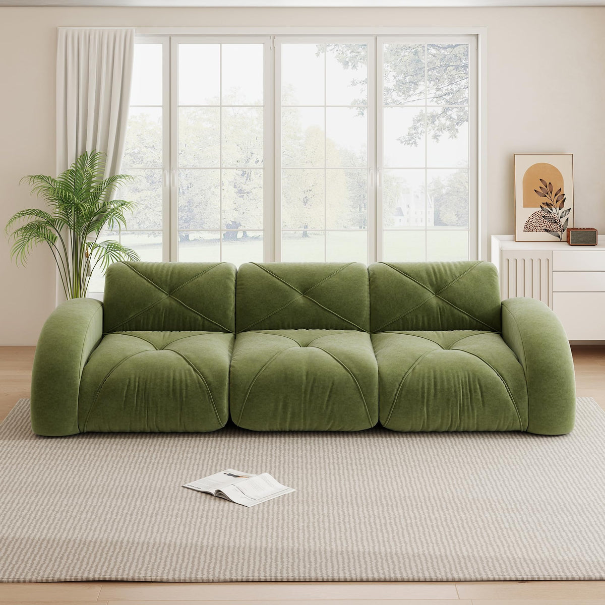 Sofá de esquina en forma de L de 4 plazas con reposapiés, sofá modular Cloud sin marcos de chenilla, sofá de estar suave, antideslizante, combinable de forma flexible, sin montaje, salón color