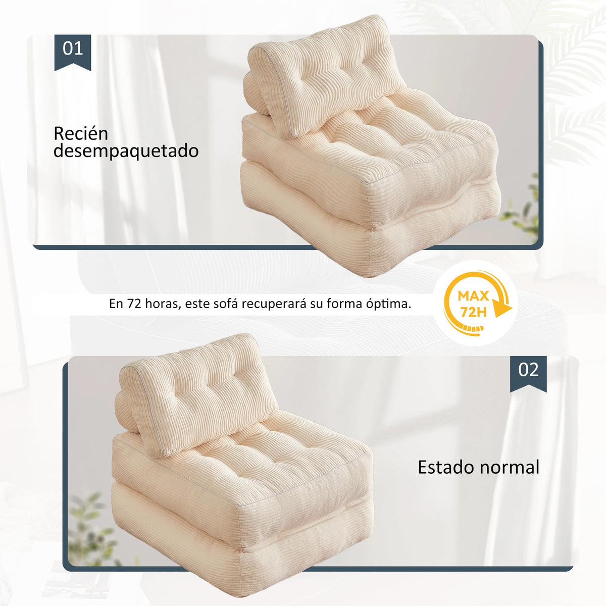 Sofá Convertible 4 en 1, Sofá Cama 1 Plaza, Pana, Negro