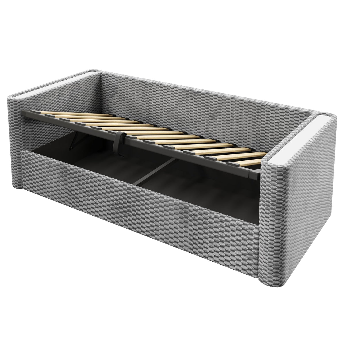 Moimhear Cama de día, diván cama, sofá cama, diseño de cama extensible multifuncional con tira de luz LED, somier de listones (sin colchón), terciopelo (beis, 90 x 200 cm+180 x 200 cm)