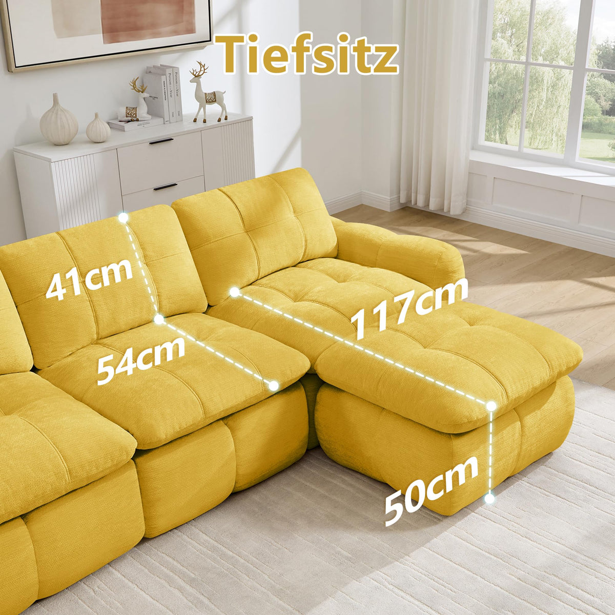Sofá de 3 plazas con 1 taburete chenilla beige