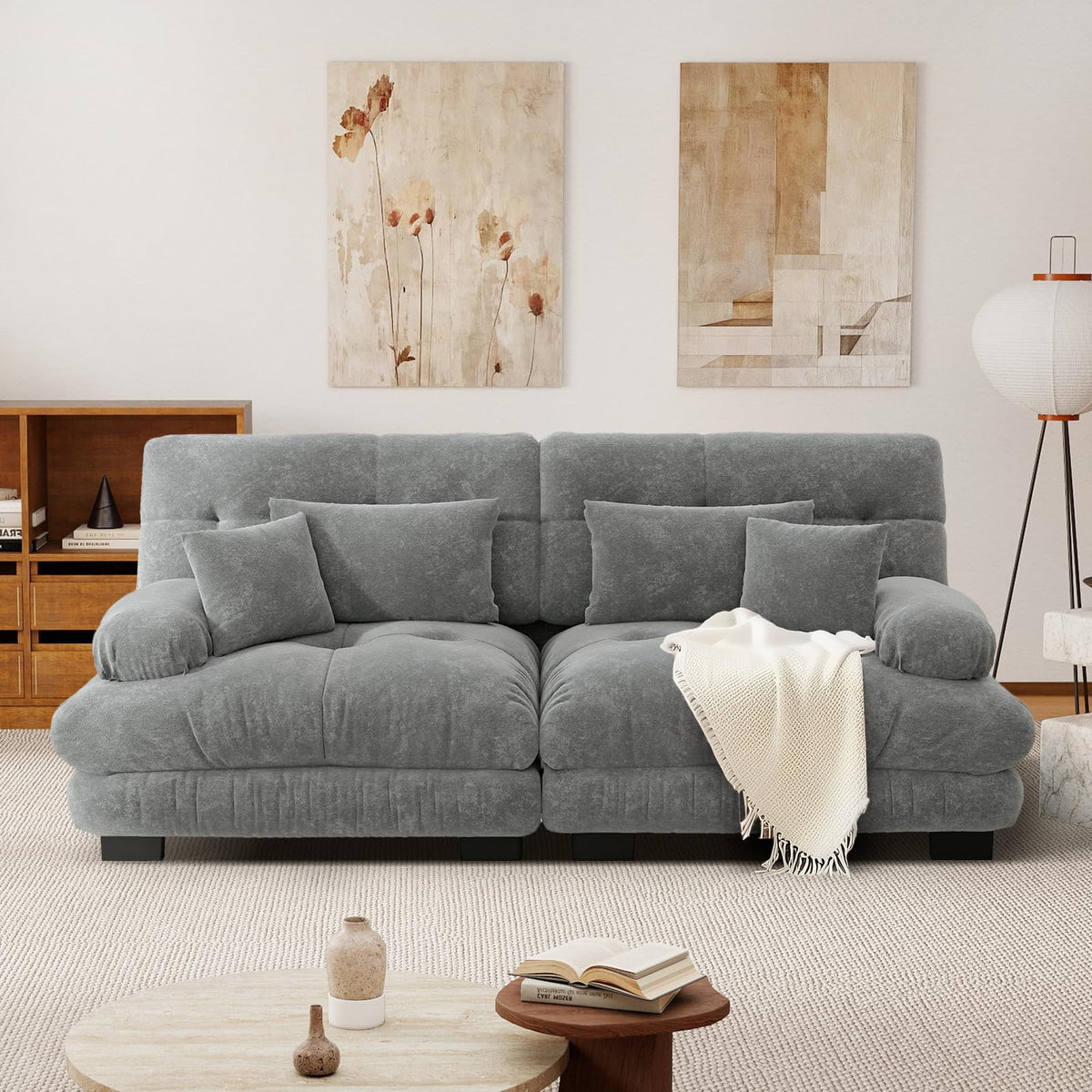 SoarFlash Sofá U Modular de 4 plazas para salón Moderno, sofá Nube de Tela Chenille con reposabrazos, Color Amarillo, 145×406 cm