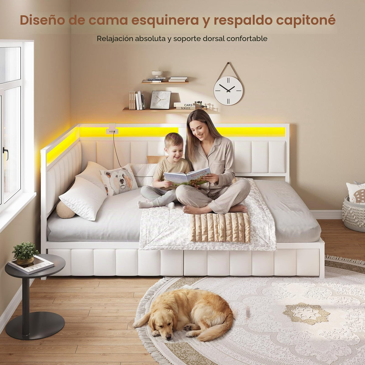 DICTAC Cama Tapizada Sofá Cama 90 x 190 cm con iluminación LED y Toma USB,Camas Juvenil con 2 cajones de Almacenamiento, Estructura de Cama de 90x190 con somier de láminas de Metal, Gris Oscuro