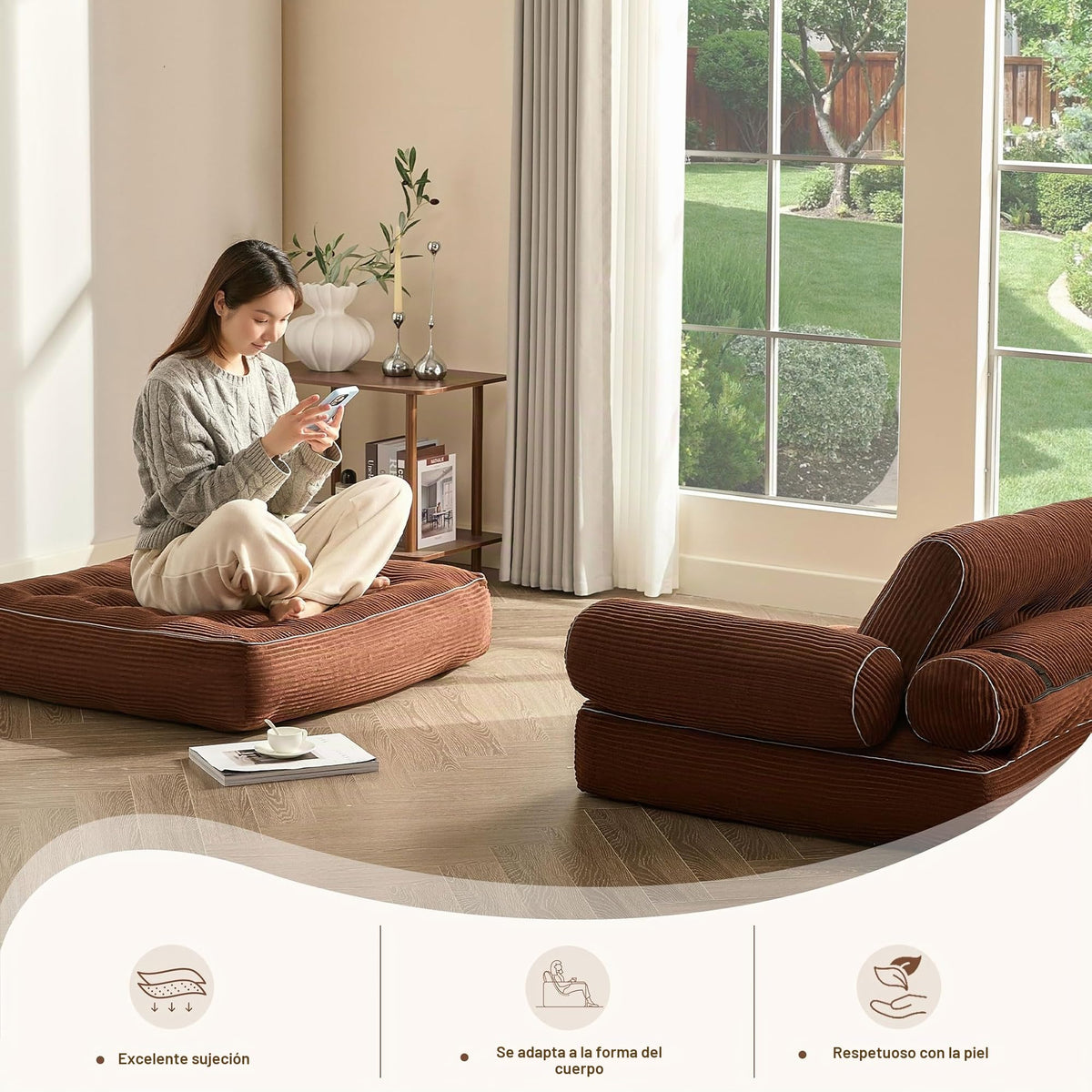 Sofá Convertible 4 en 1, Sofá Cama 1 Plaza, Pana, Negro