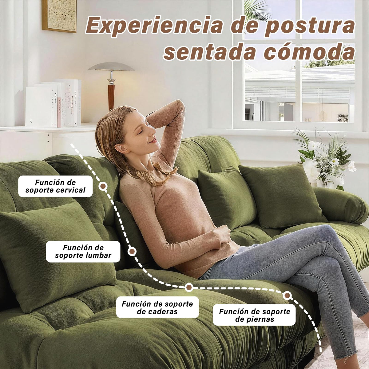 SoarFlash Sofá U Modular de 4 plazas para salón Moderno, sofá Nube de Tela Chenille con reposabrazos, Color Amarillo, 145×406 cm