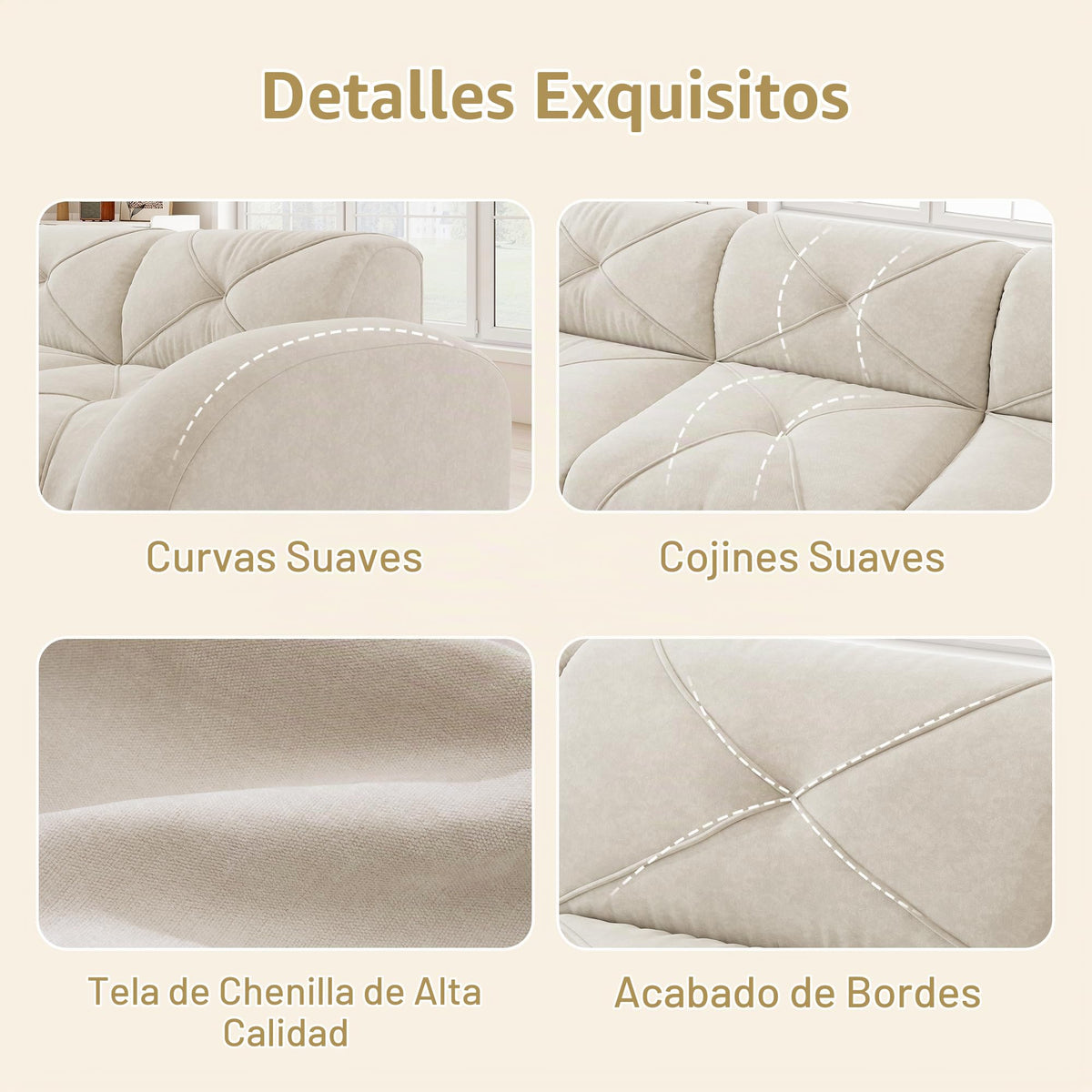 Sofá de esquina en forma de L de 4 plazas con reposapiés, sofá modular Cloud sin marcos de chenilla, sofá de estar suave, antideslizante, combinable de forma flexible, sin montaje, salón color
