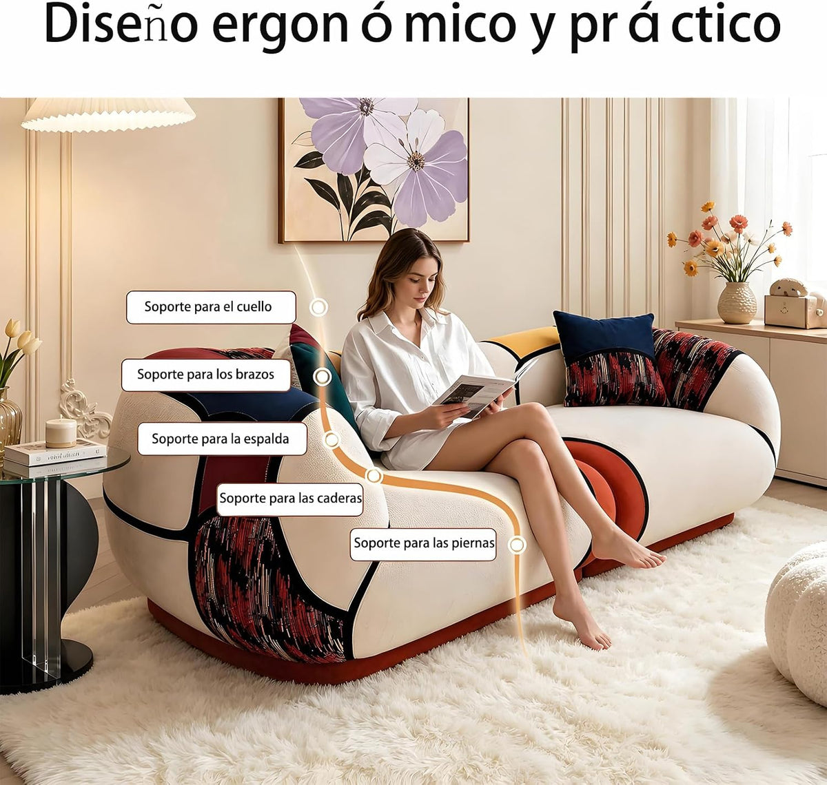 Vipbear Sofá sin estructura, 265 cm, en chenilla, modular, curvo, 3-4 plazas, con 2 cojines de espuma de alta densidad, para salón, sin montaje