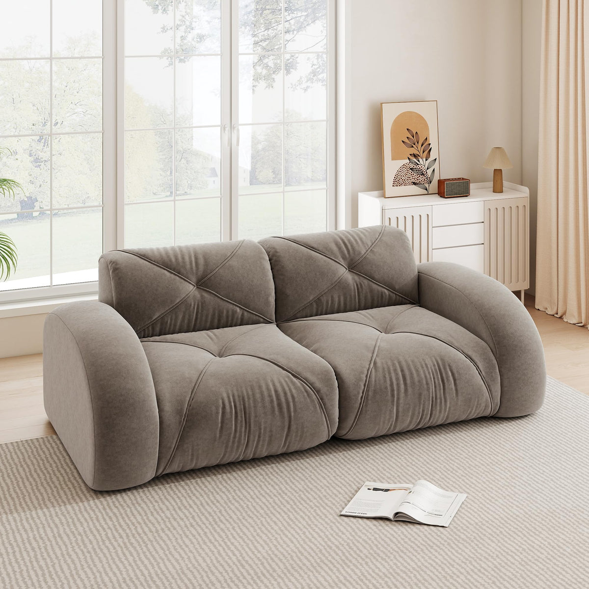 Sofá de esquina en forma de L de 4 plazas con reposapiés, sofá modular Cloud sin marcos de chenilla, sofá de estar suave, antideslizante, combinable de forma flexible, sin montaje, salón color