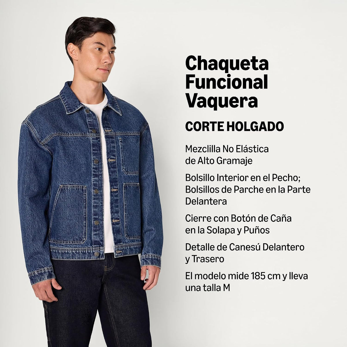 Amazon Essentials Hombre Chaqueta Funcional Vaquera Rígida de Corte Holgado