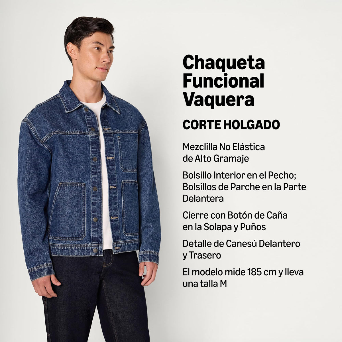 Amazon Essentials Hombre Chaqueta Funcional Vaquera Rígida de Corte Holgado