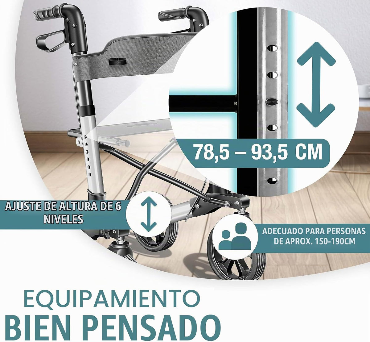 KESSER® Andador plegable con asiento y respaldo, 4 Ruedas/Frenos/Saco de Compra y Porta Bastón, Altura Ajustable 82-94cm, Andador, Carro, Rollator para Ancianos Gris