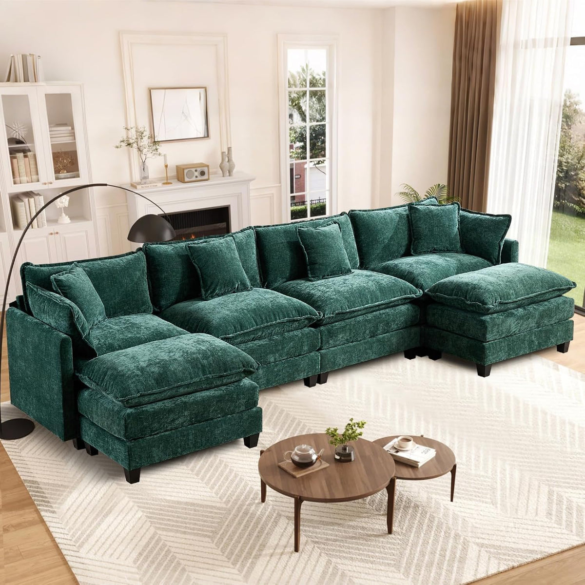 Sofá Modular Modular de 380.0 cm en Forma de L, sofás Convertibles de Gran tamaño, sofá de felpilla de 4 plazas con Asiento Profundo SleeperCloud con Almohadas y 2 otomanas para Sala de