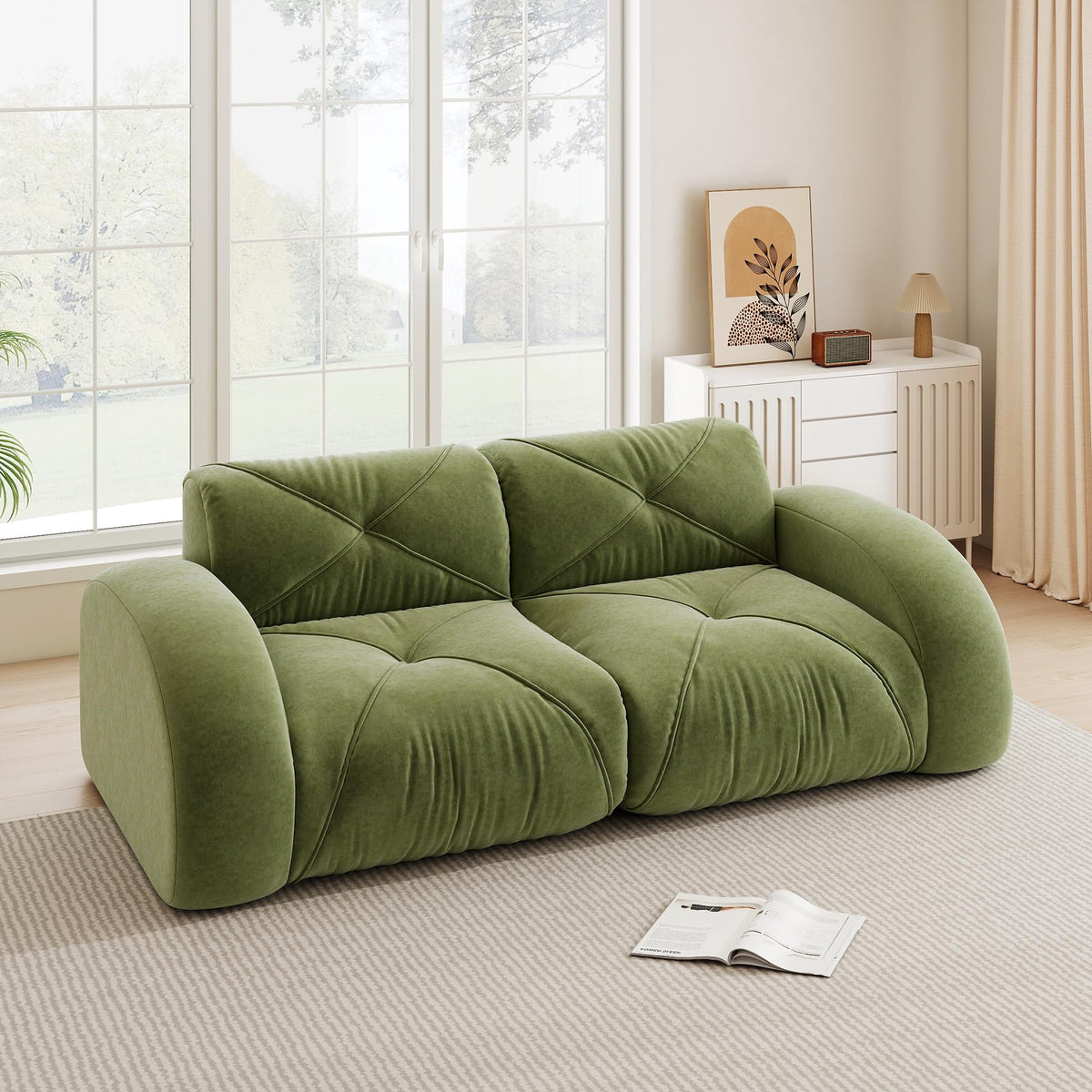 Sofá de esquina en forma de L de 4 plazas con reposapiés, sofá modular Cloud sin marcos de chenilla, sofá de estar suave, antideslizante, combinable de forma flexible, sin montaje, salón color