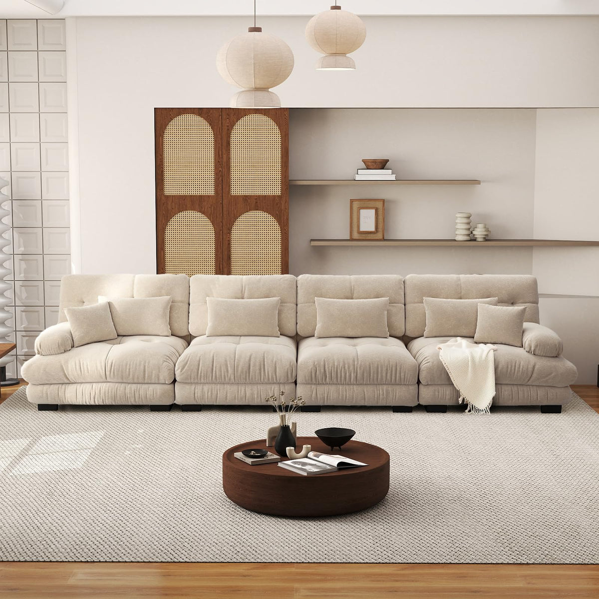 SoarFlash Sofá U Modular de 4 plazas para salón Moderno, sofá Nube de Tela Chenille con reposabrazos, Color Amarillo, 145×406 cm