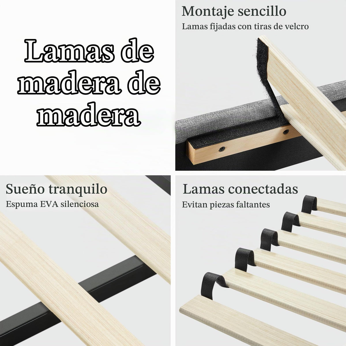 Yaheetech Cama Doble Tapizada 140 x 200cm con Somier de Lamas con Cabecero Rayado Moderno Estructura de Madera y Metal Marco de Cama para Adultos 2 Personas Beige