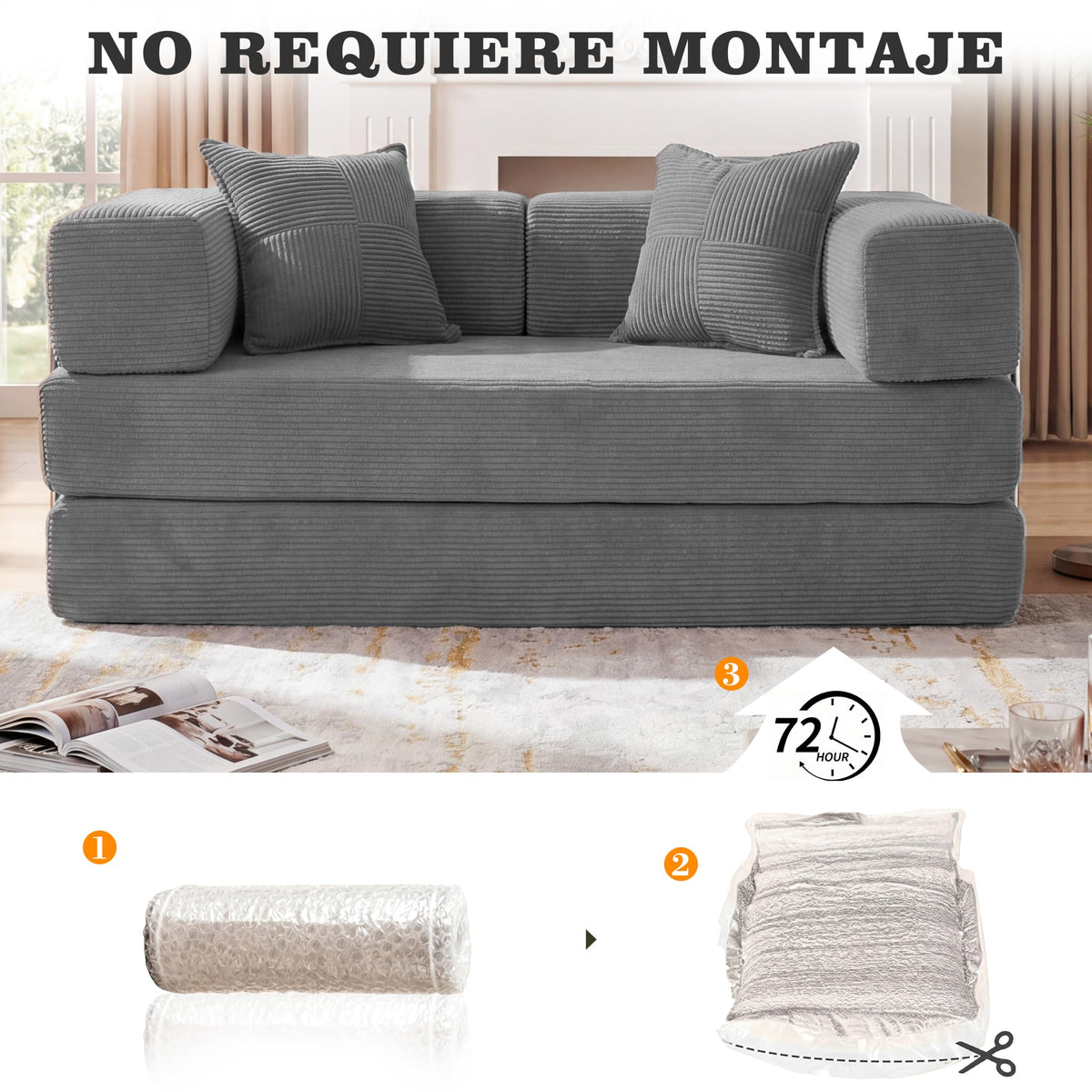 Vipbear Sofá Cama Pana 200×100×70 cm, sofá de Suelo transformable 5 en 1, Espuma de Alta Densidad, Apto para Mascotas y ergonómico, sin Montaje, Verde