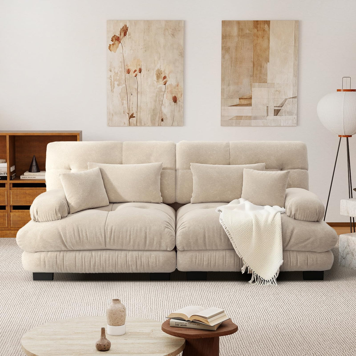 SoarFlash Sofá U Modular de 4 plazas para salón Moderno, sofá Nube de Tela Chenille con reposabrazos, Color Amarillo, 145×406 cm